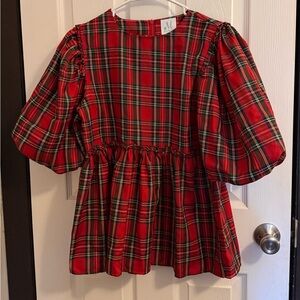 Shop the Mint Red Plaid Puff Sleeve Top